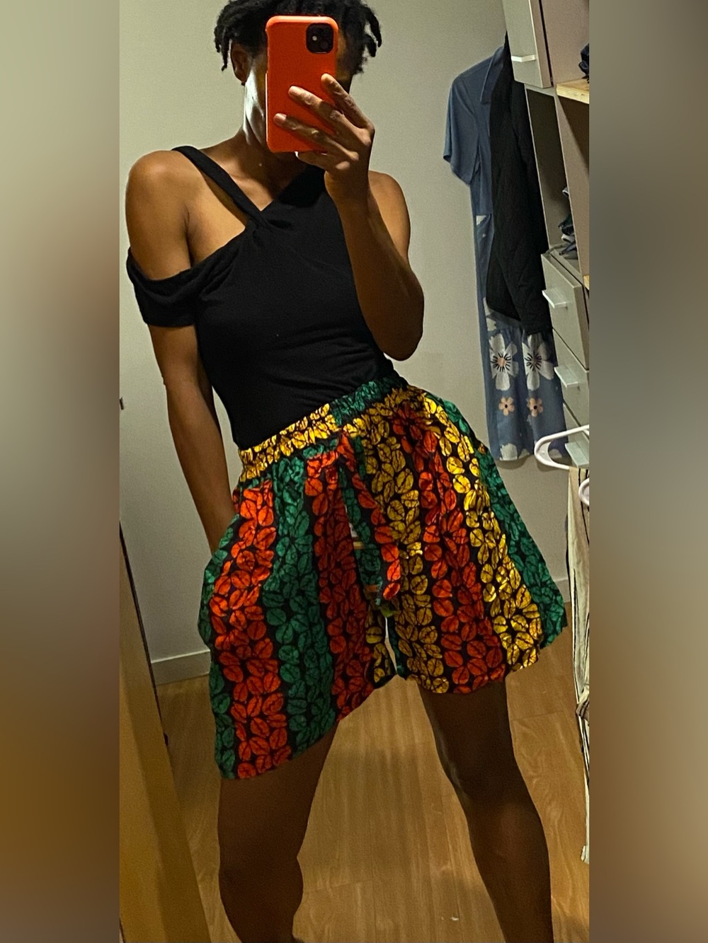 African Ankara  Boho Multicolor Leaf-Print Elastic Waist Shorts for Women